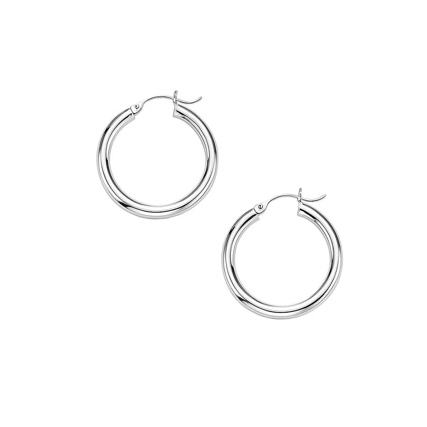 10k White Gold Polished Hoop Earrings (3x25mm)