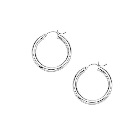 10k White Gold Polished Hoop Earrings (3x25mm)