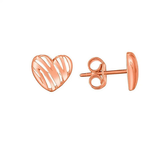 14K Rose Gold High Polish Scribble Heart Stud Earrings