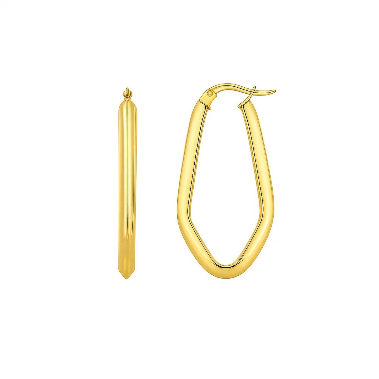 Geometric Oval Hoop Earrings in 10K Yellow Gold