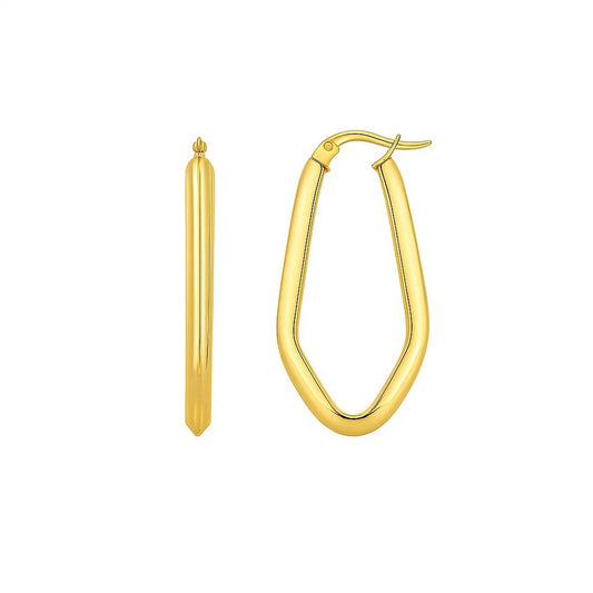 Geometric Oval Hoop Earrings in 10K Yellow Gold
