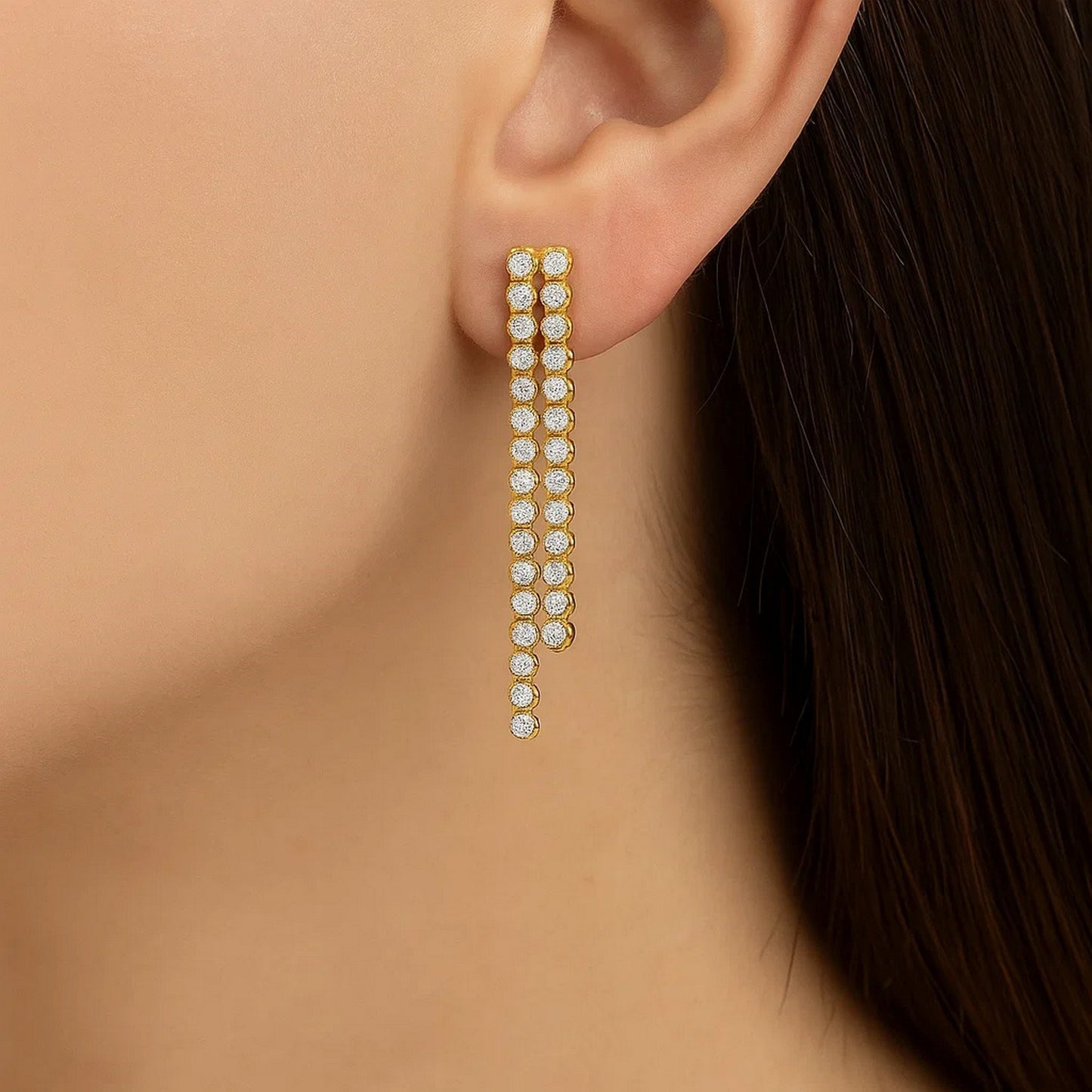 14K Two Tone Gold Diamon Oro Cascade Drop Earrings