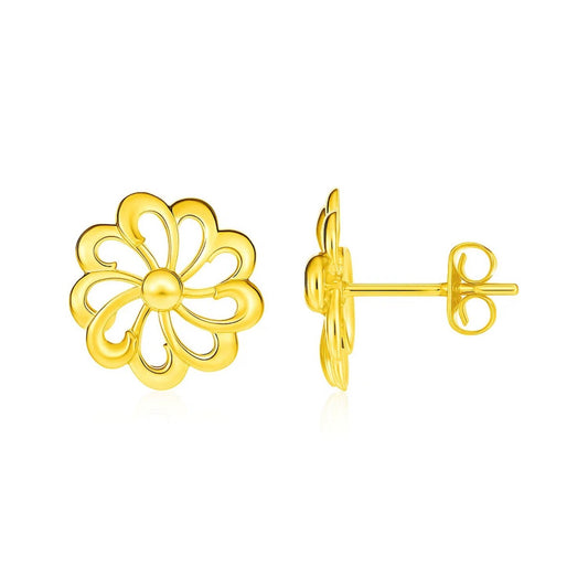 14k Yellow Gold Post Earrings with Flowers