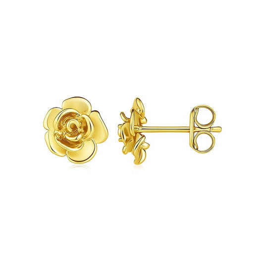 14k Yellow Gold Post Earrings with Roses(9.2mm)