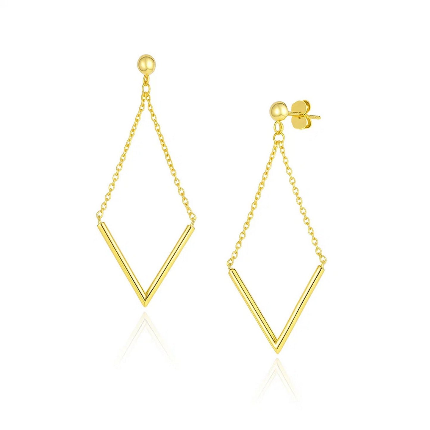 14k Yellow Gold Diamond Shape Chain Drop Earrings