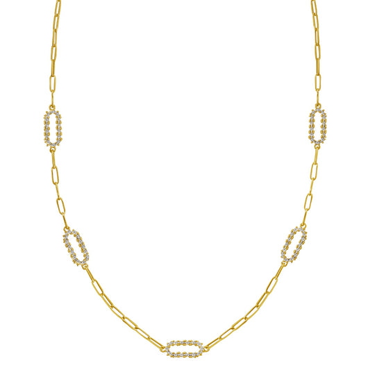 14K Yellow Gold Diamon Oro Paperclip Necklace