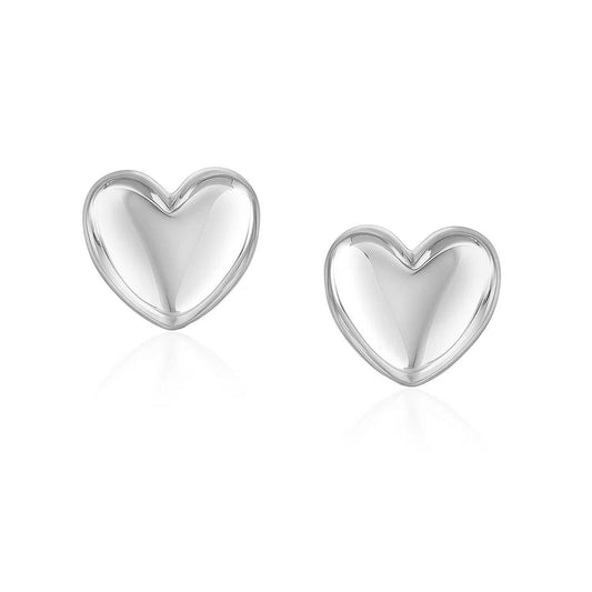 14k White Gold Puffed Heart Shape Shiny Earrings