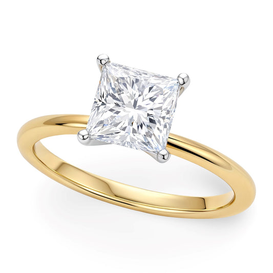 1 Carat Princess Lab Grown IGI G/VS1 Diamond Solitaire Ring in 10K Yellow Gold