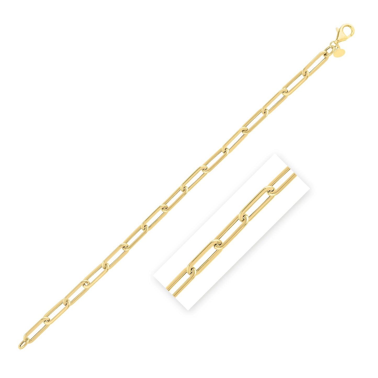 Long Domed Paperclip Bracelet in 14K Yellow Gold