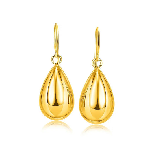 14k Yellow Gold Polished Teardrop Motif Drop Earrings