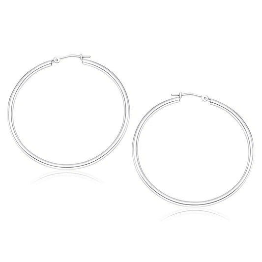 10k White Gold Polished Hoop Earrings (2x40 mm)