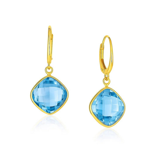 Drop Earrings with Blue Topaz Cushion Briolettes in 14k Yellow Gold