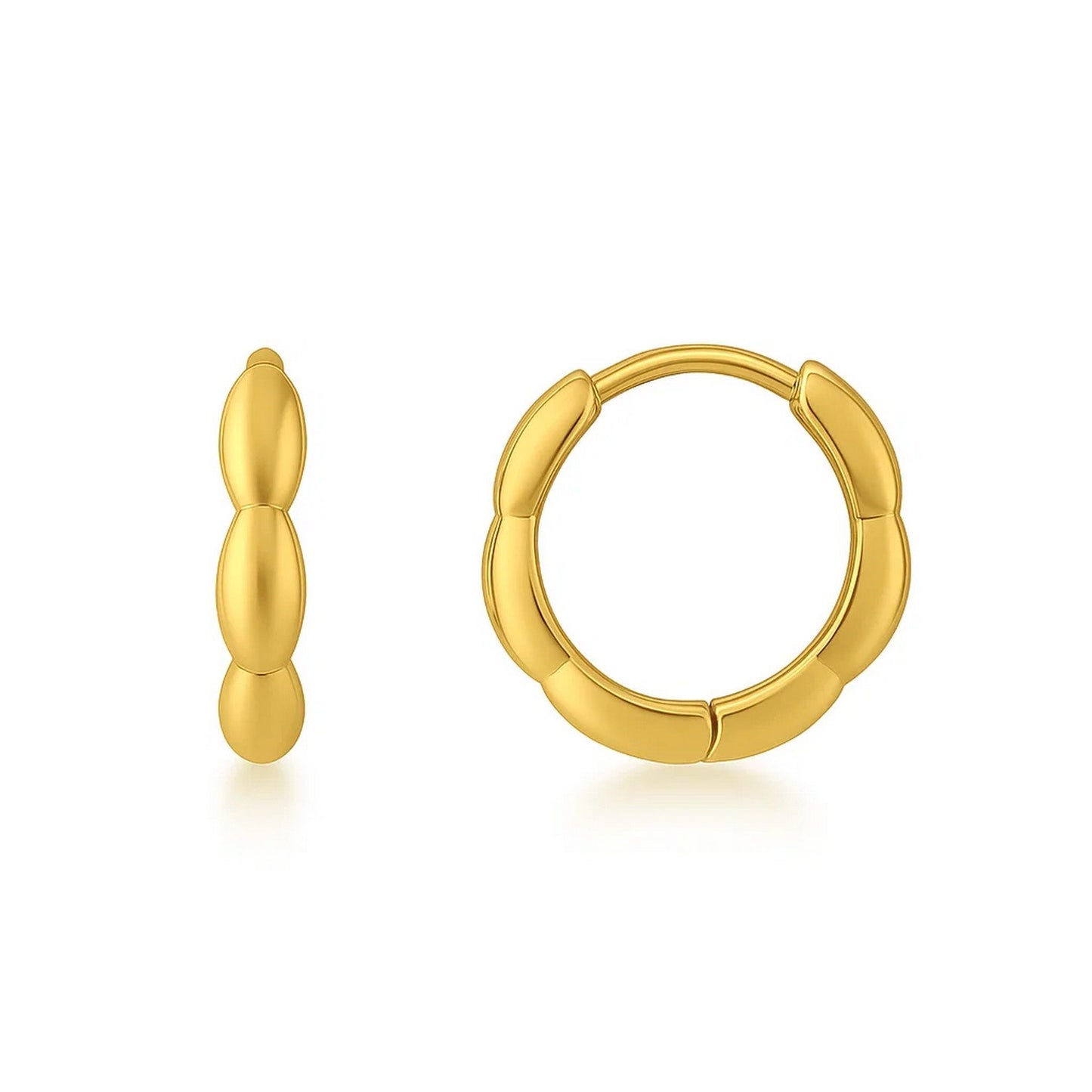 Small Rice Hoop Earrings in 14K Yellow Gold
