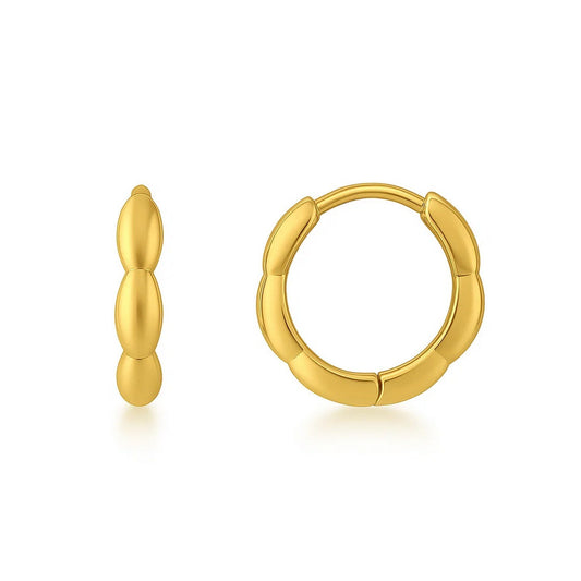Small Rice Hoop Earrings in 14K Yellow Gold