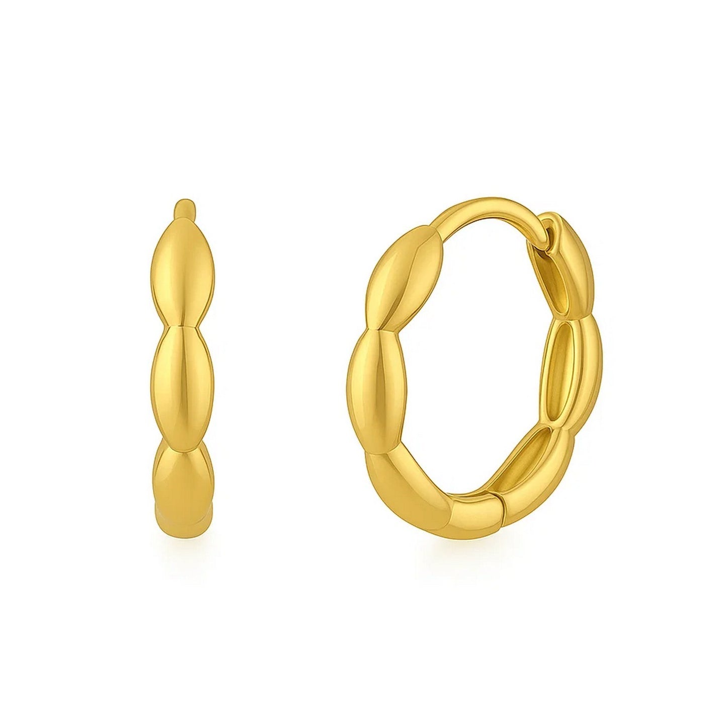 Small Rice Hoop Earrings in 14K Yellow Gold