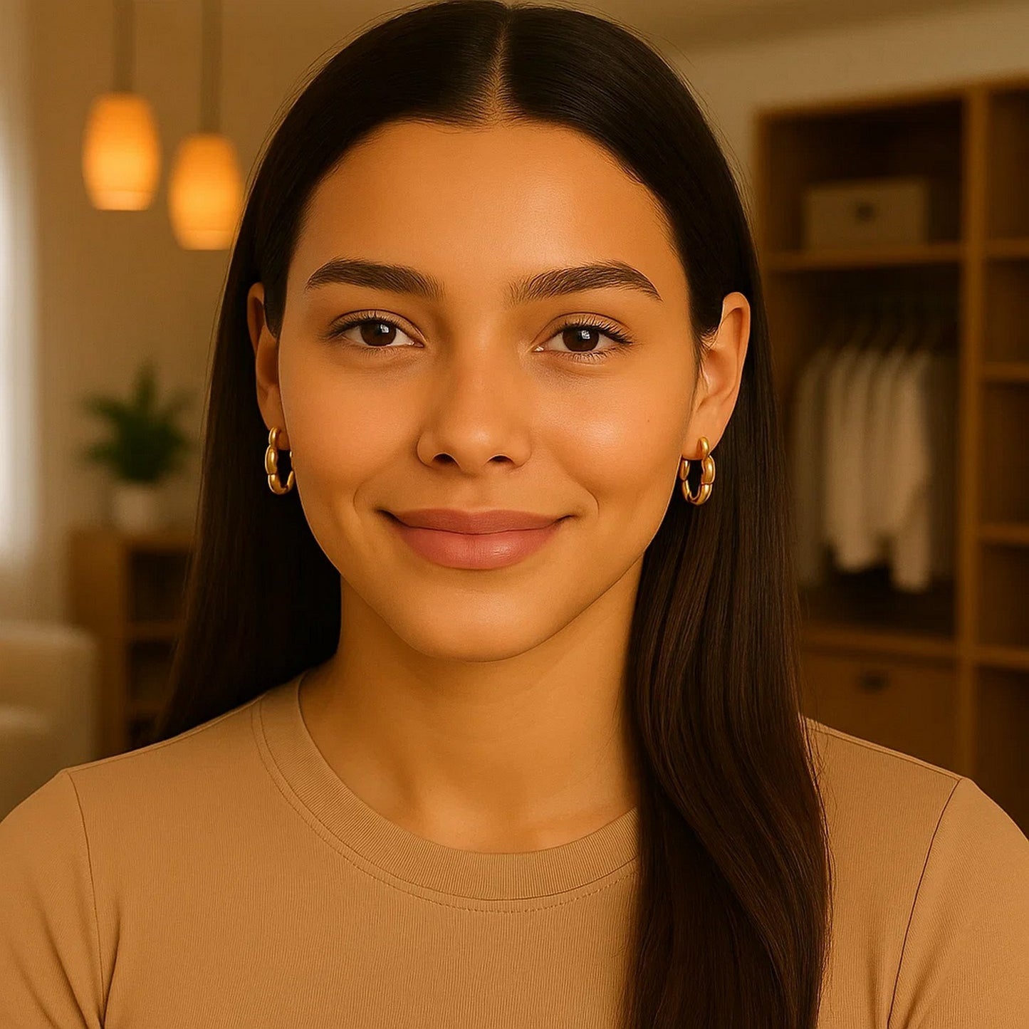 Small Rice Hoop Earrings in 14K Yellow Gold