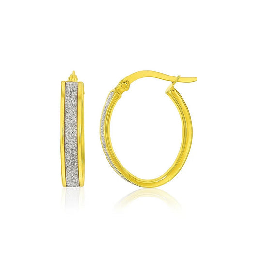 14k Two-Tone Gold Glitter Center Oval Hoop Earrings(4x15mm)