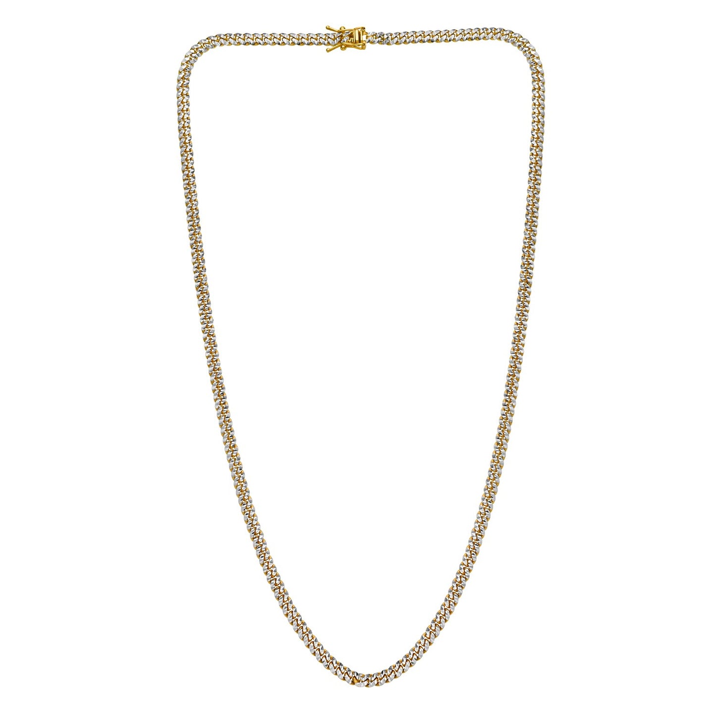 Classic Miami Cuban White Pave Solid Chain in 14k Yellow Gold (4.00 mm)