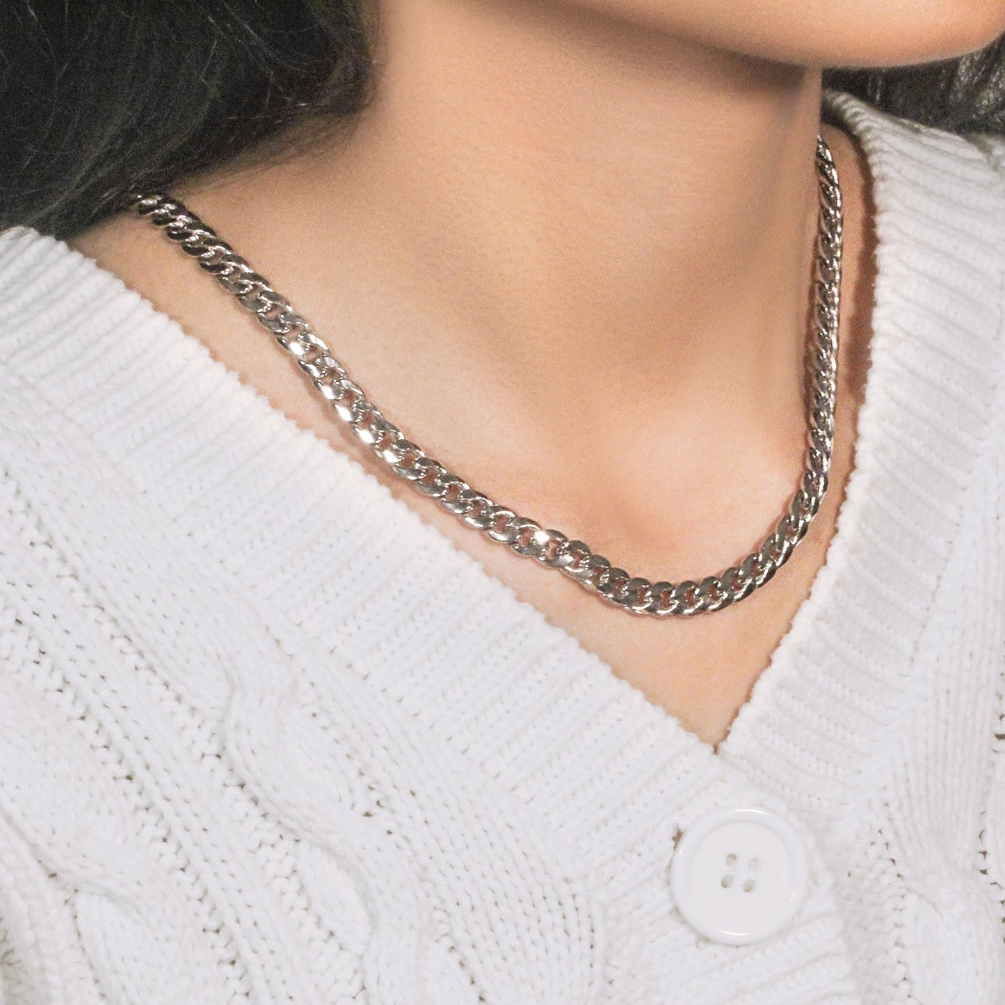 14K White Gold Miami Cuban Semi Solid Chain (7.00 mm)