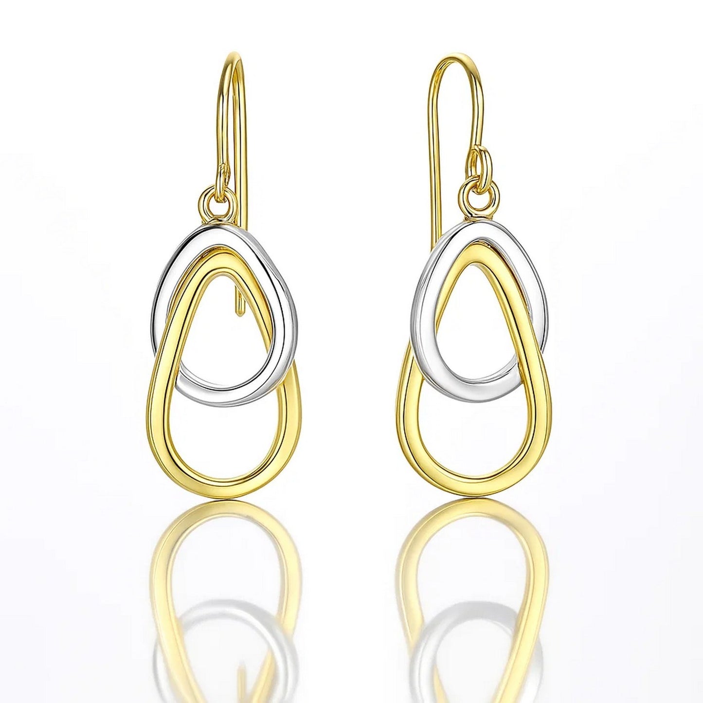 14k Two-Tone Gold Interlaced Open Teardrop Drop Earrings