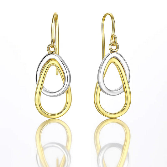 14k Two-Tone Gold Interlaced Open Teardrop Drop Earrings