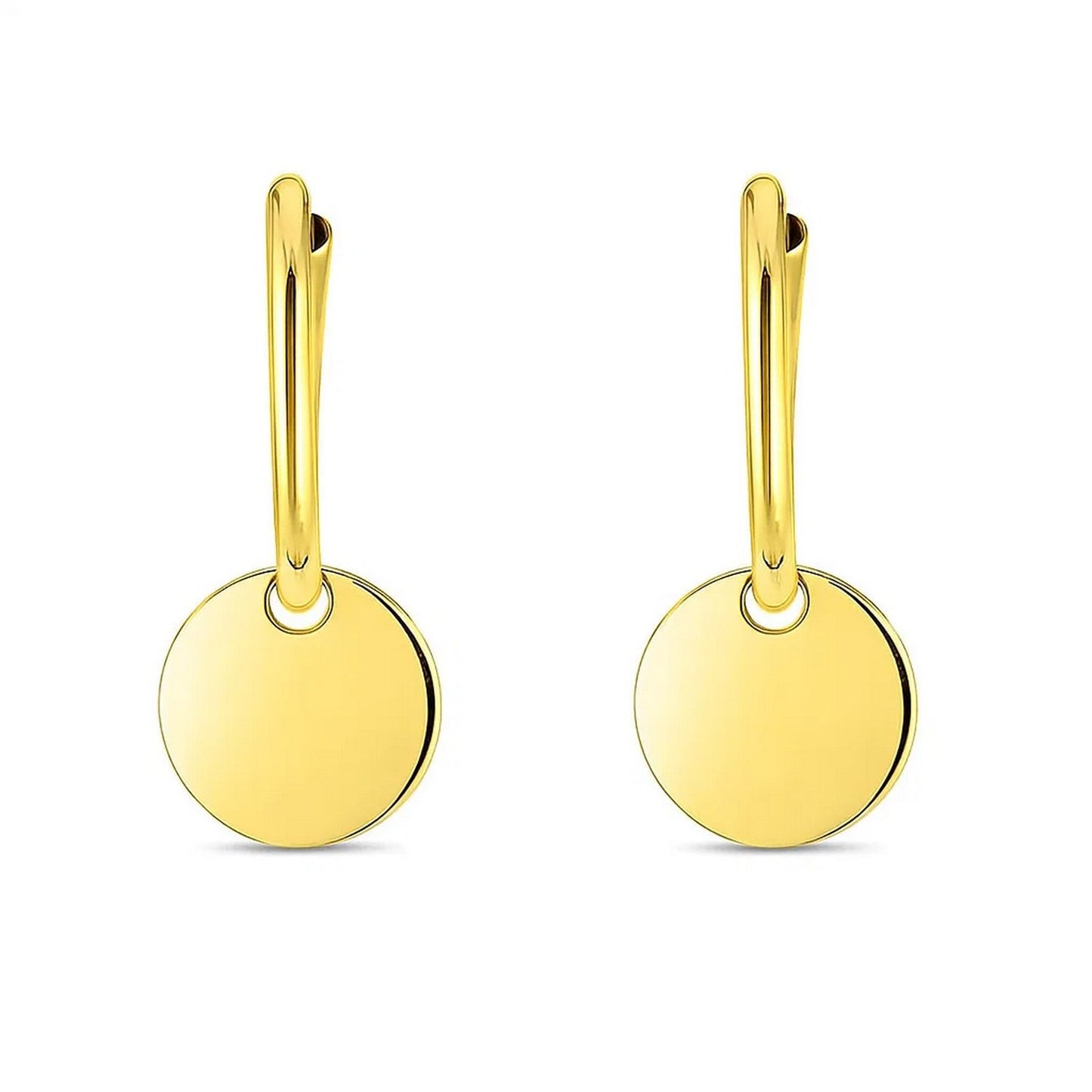 14k Yellow Gold Huggie Style Hoop Earrings with Circle Drops
