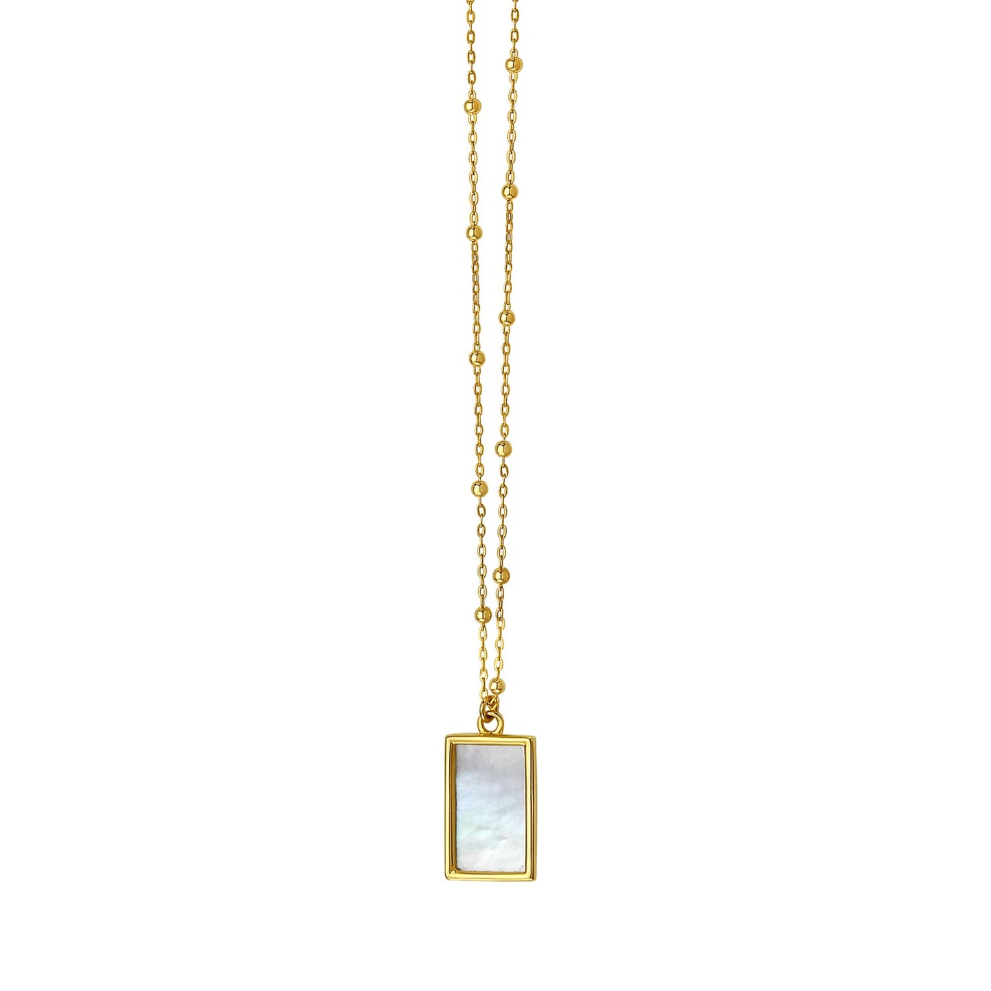 MOP Geometric Gem Rectangle Necklace in 14K Yellow Gold