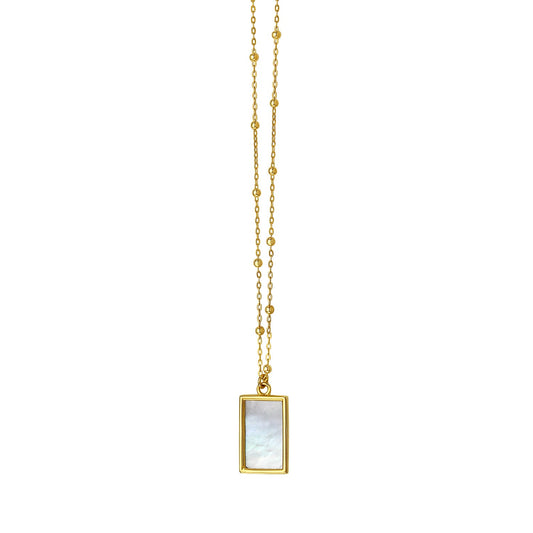 MOP Geometric Gem Rectangle Necklace in 14K Yellow Gold