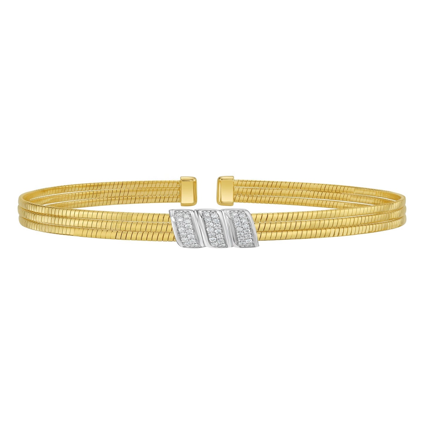 14K Yellow Gold Triple Row Diamond Omega Cuff Bangle