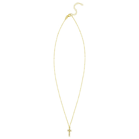 14K Yellow Gold Diamon Oro Cross Necklace