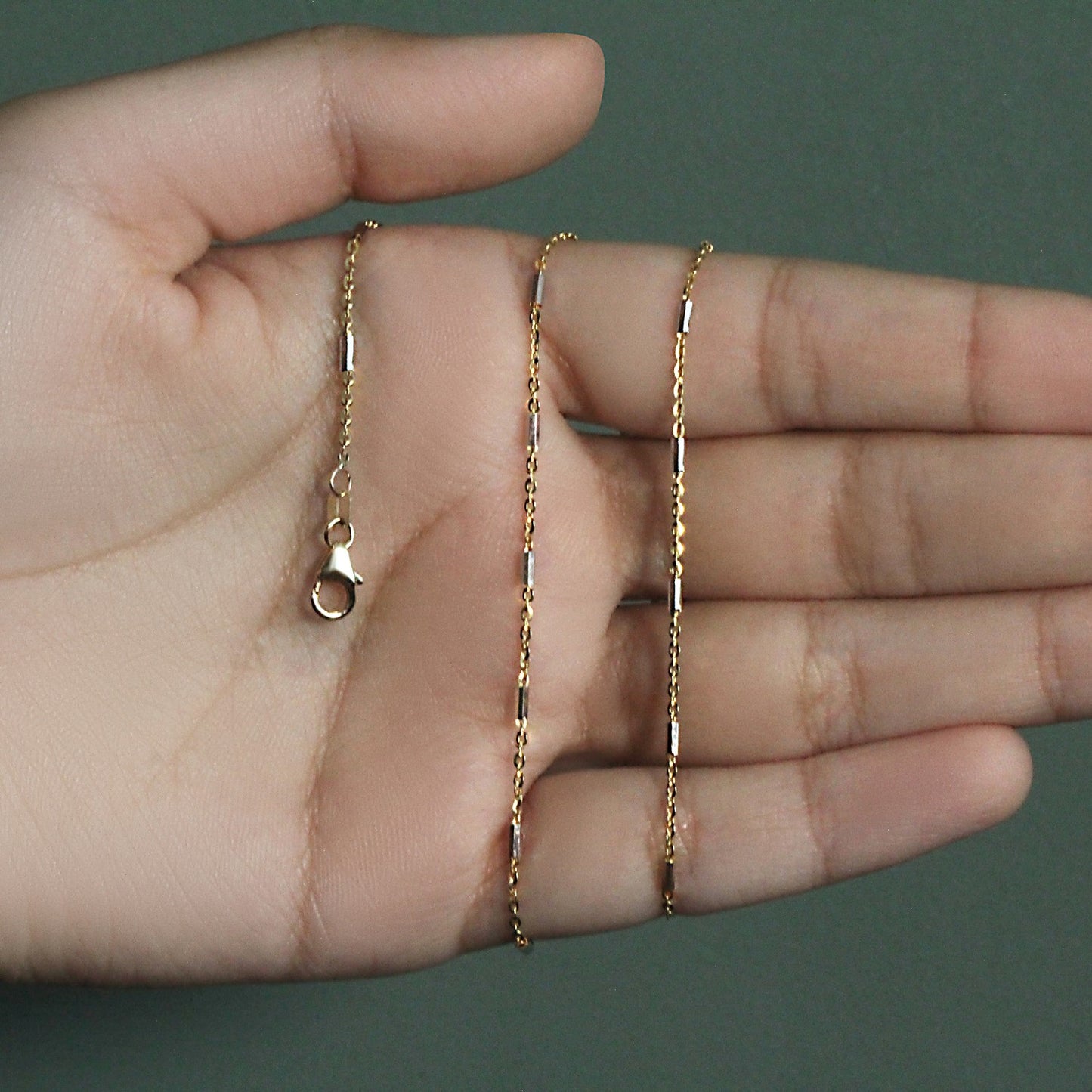 Bar Links Pendant Chain in 14k Two Tone Gold (1.00 mm)