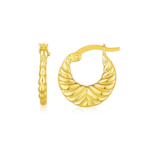 14K Yellow Gold Graduated Grooved Fancy Hoop Earrings