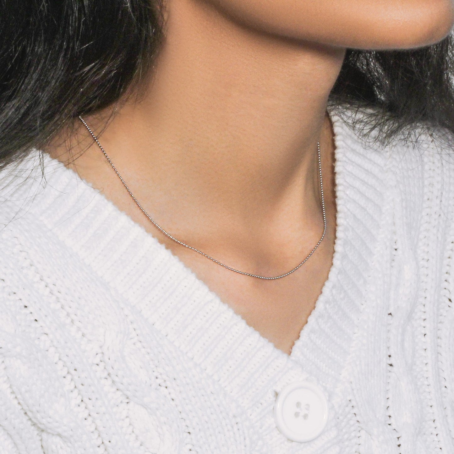 14k White Gold Bead Chain 1.0mm (1.00 mm)