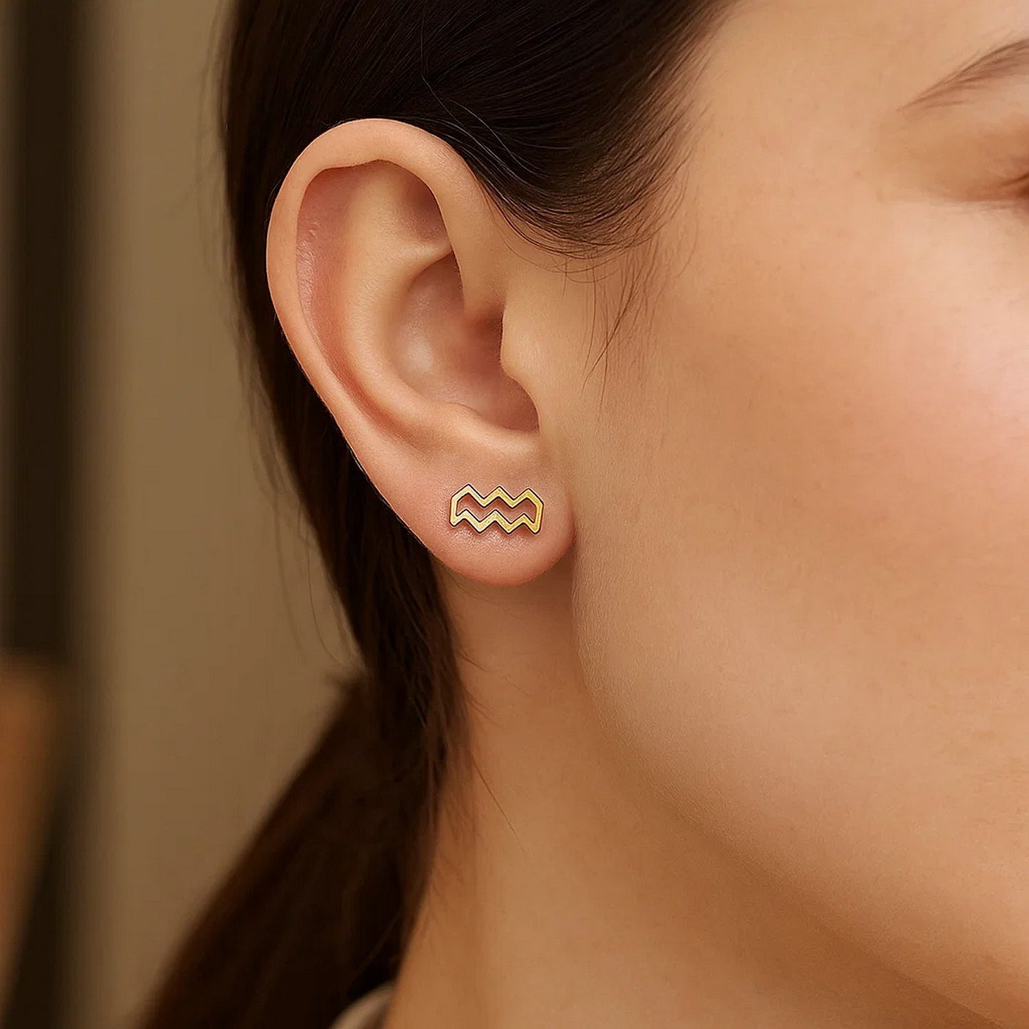 14K Yellow Gold Aquarius Stud Earrings