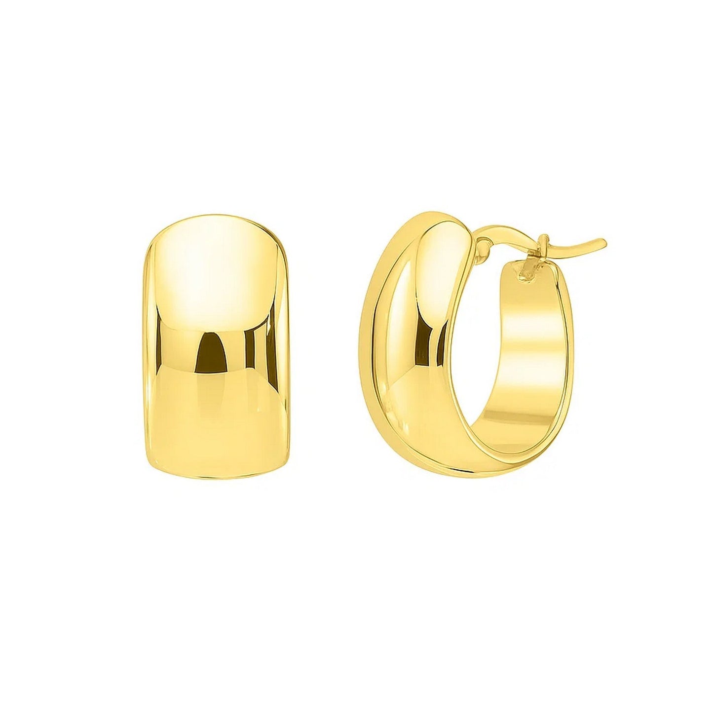 Wide Huggie Hoop Earrings in 14K Yellow Gold