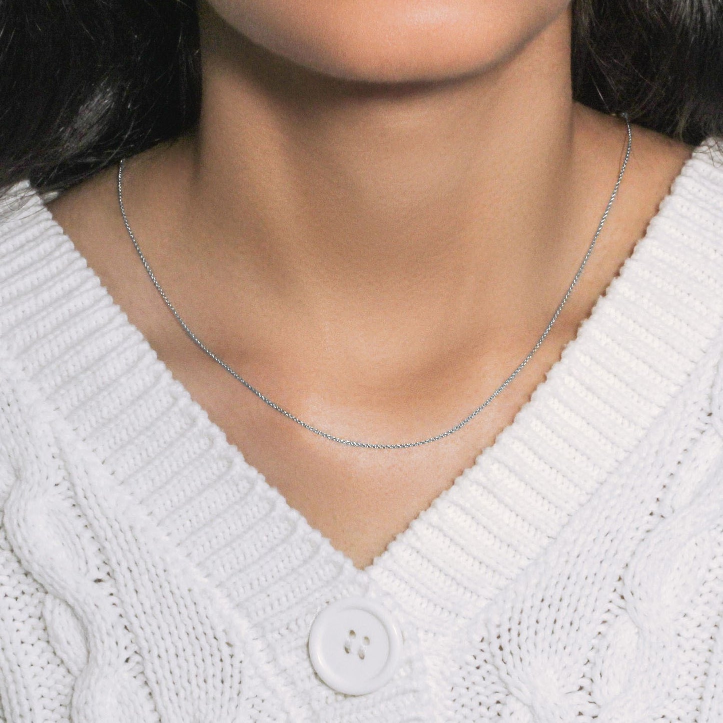 14k White Gold Oval Cable Link Chain (0.85 mm)