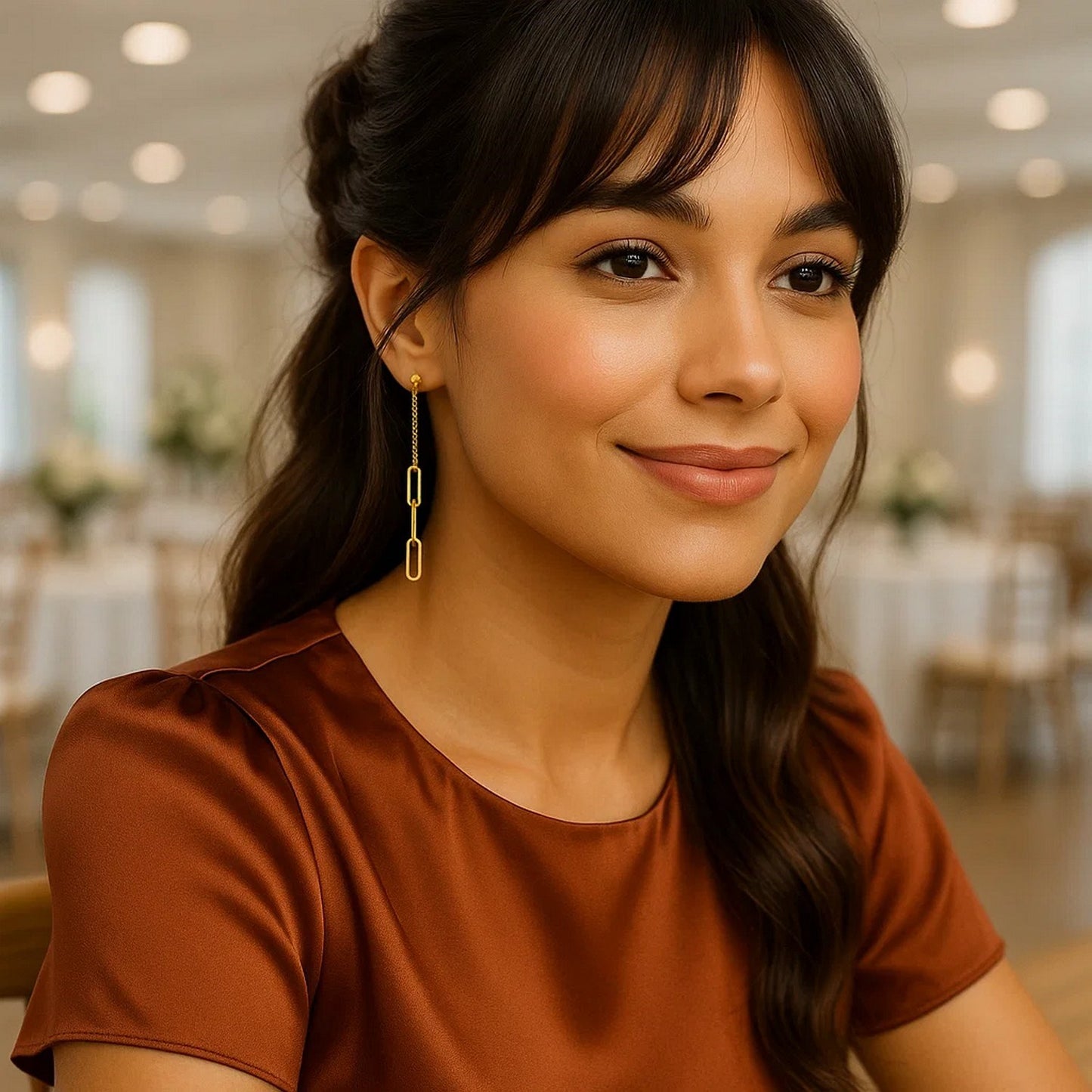 14K Yellow Gold Paperclip Chain and Fine Link Earrings