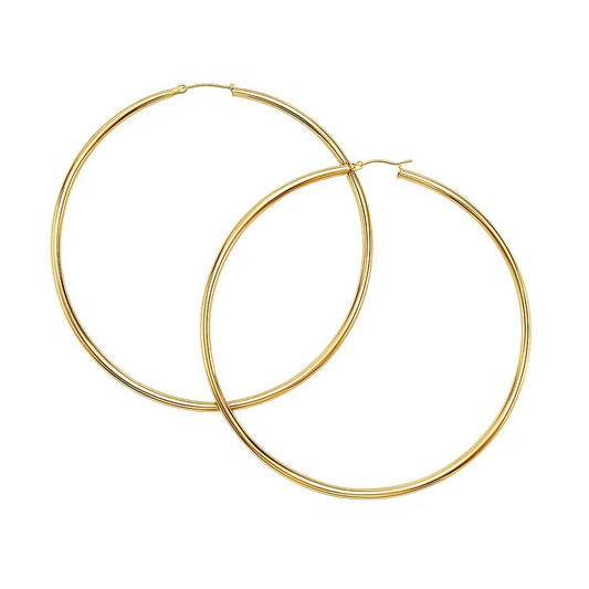 14k Yellow Gold Large Polished Hoop Earrings(2x70mm)