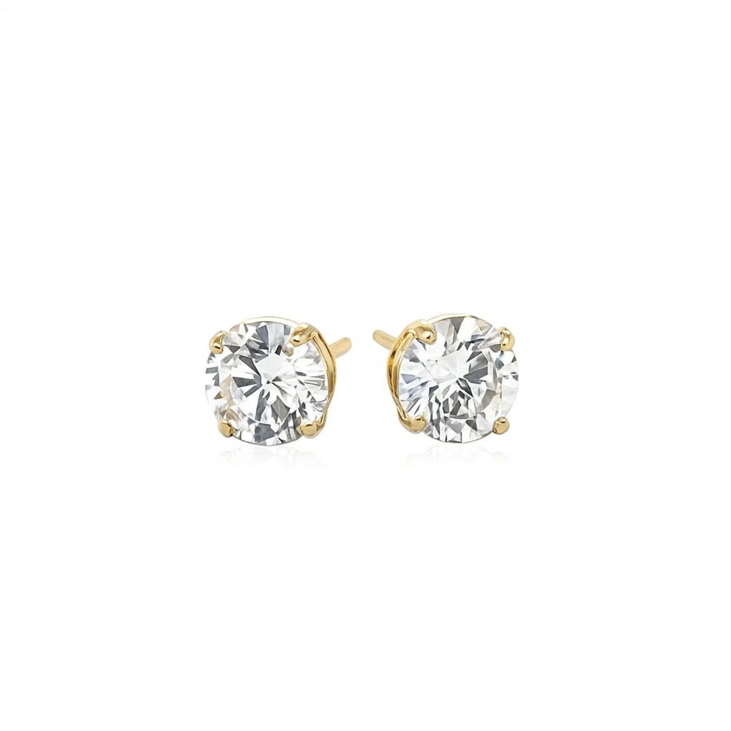 14k Yellow Gold Stud Earrings with White Hue Faceted Cubic Zirconia(6mm)
