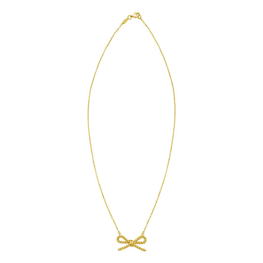 14K Yellow Gold Polished Twisted Rope Bow Necklace