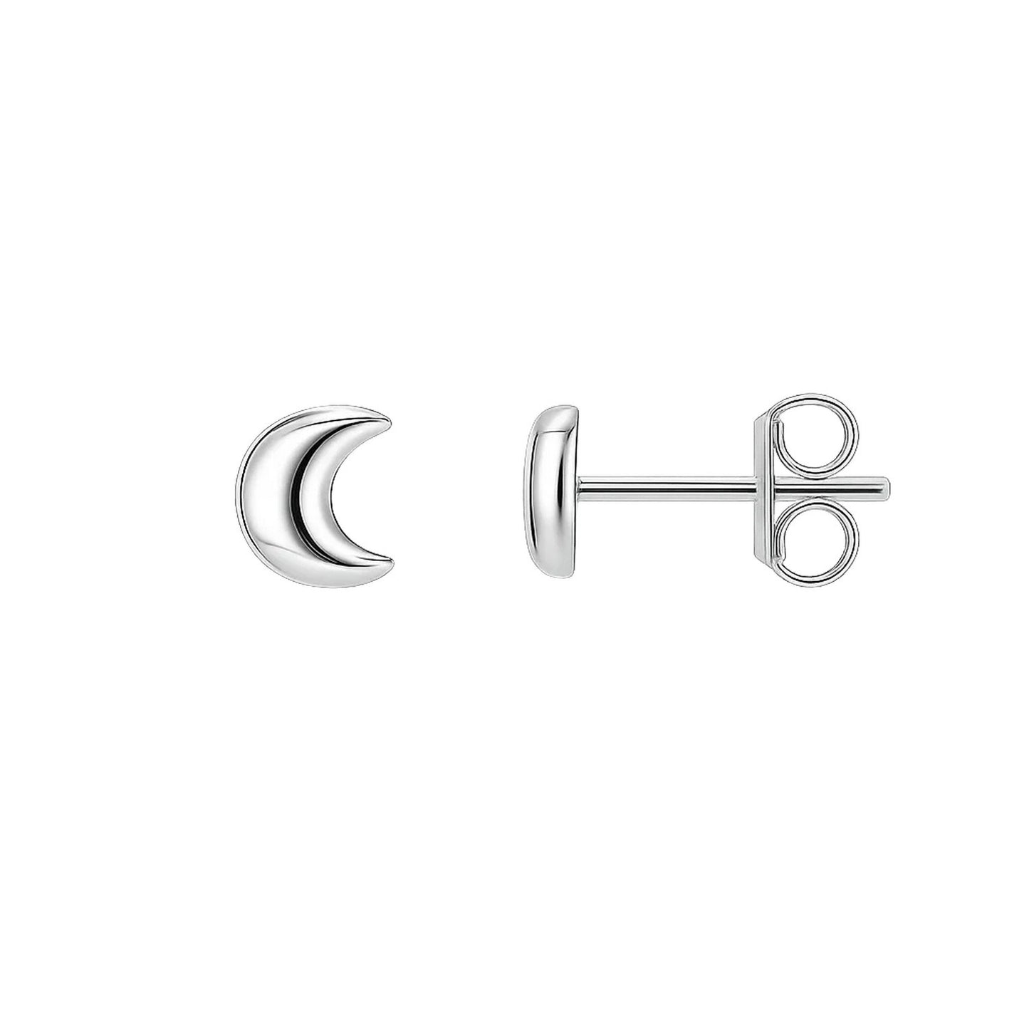 14k White Gold Post Earrings with Moons