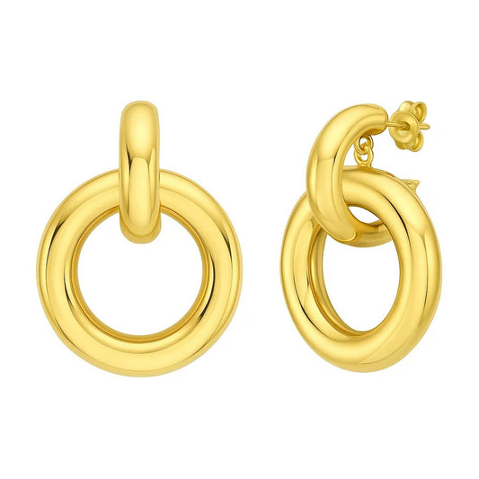 14K Yellow Gold Polished Round Linked Hoop Earrings