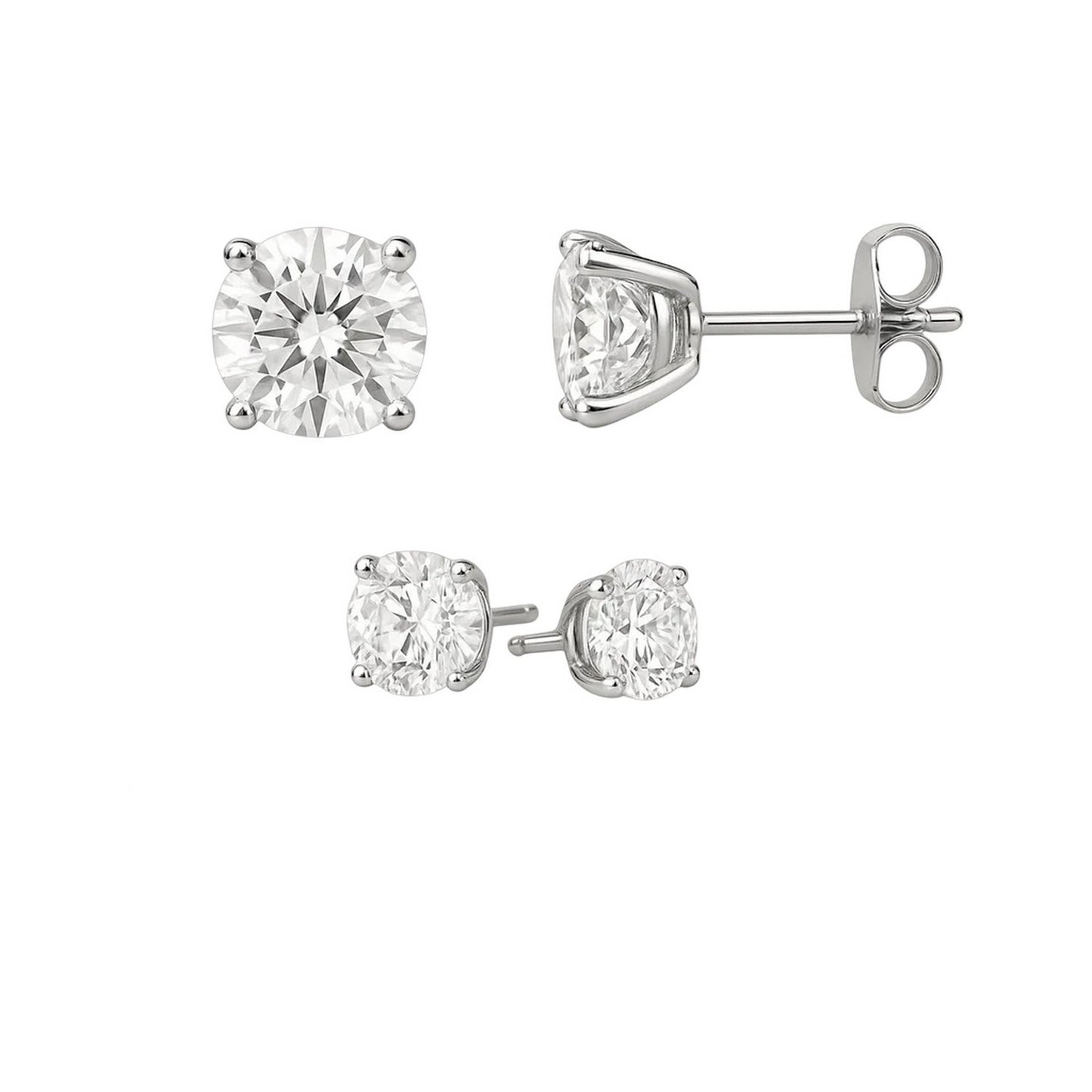 14k White Gold Stud Earrings with White Hue Faceted Cubic Zirconia(5mm)