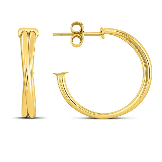 14k Yellow Gold Large Crossover Hoops