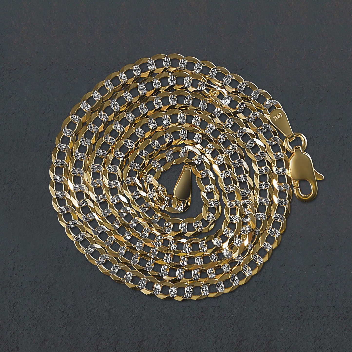 14k Two Tone Gold Pave Curb Chain (3.20 mm)