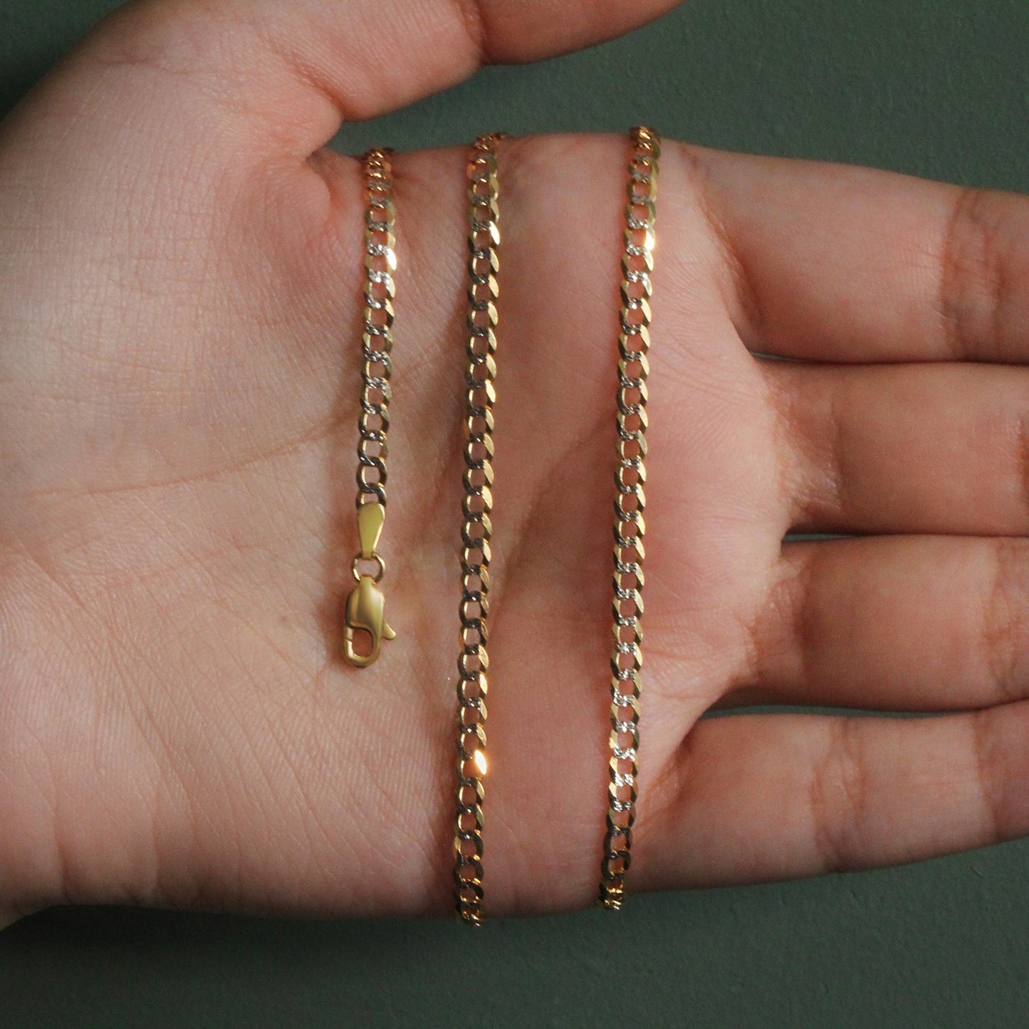 14k Two Tone Gold Pave Curb Chain (3.20 mm)