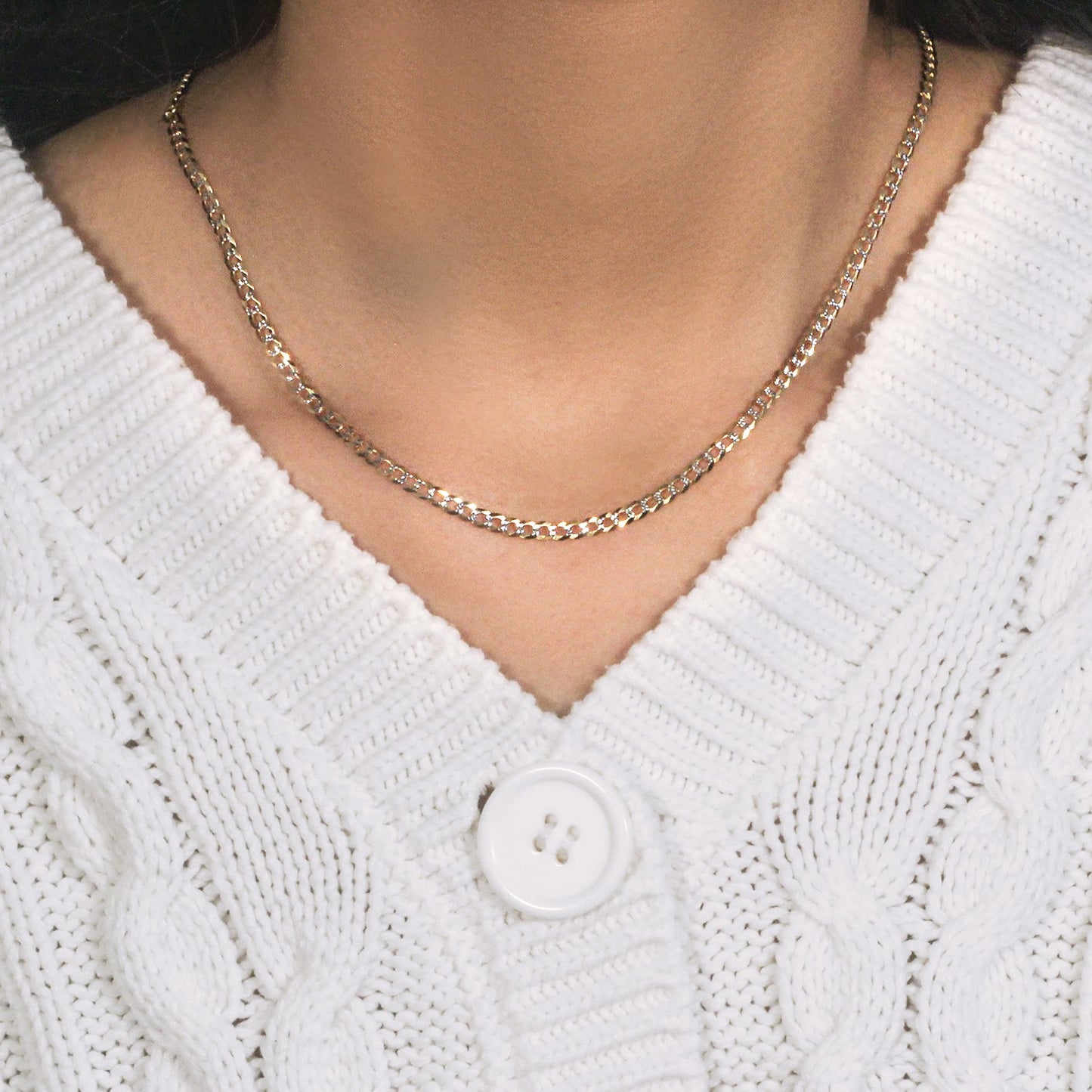 14k Two Tone Gold Pave Curb Chain (3.20 mm)