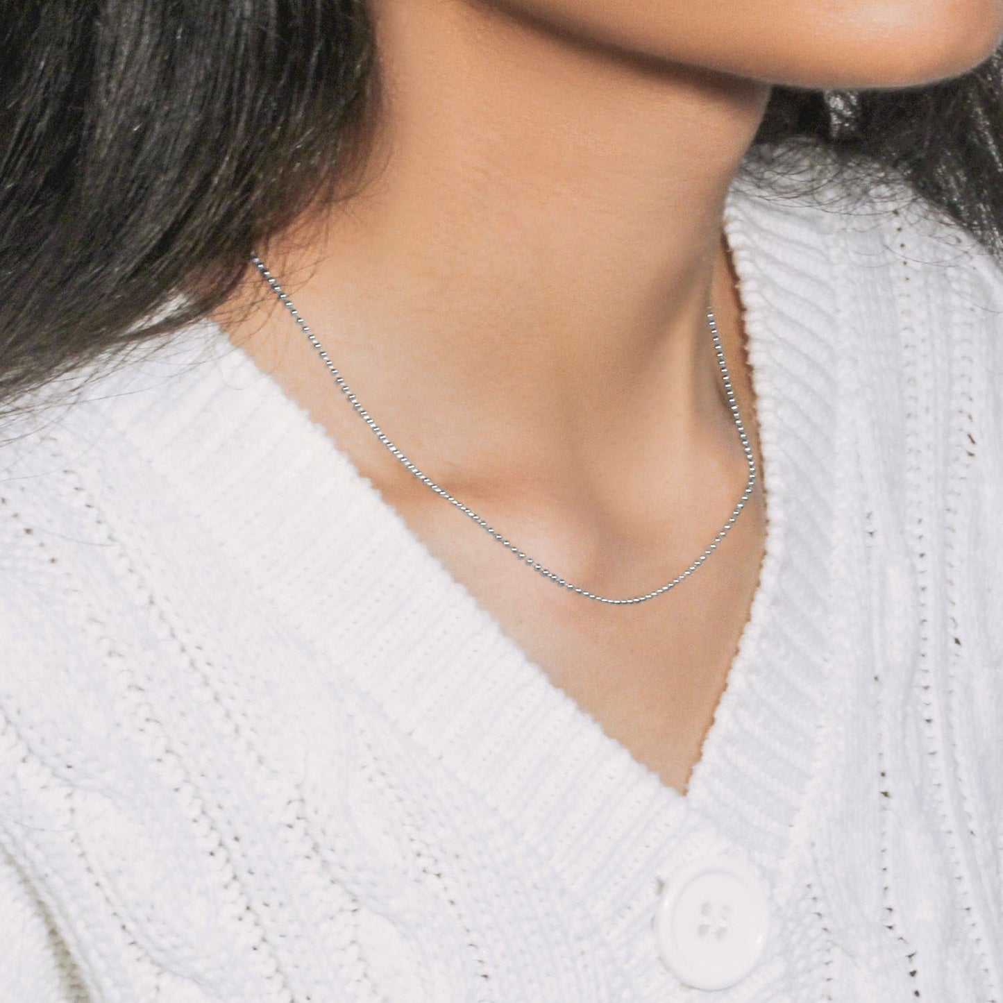 14k White Gold Bead Chain 1.5mm (1.50 mm)