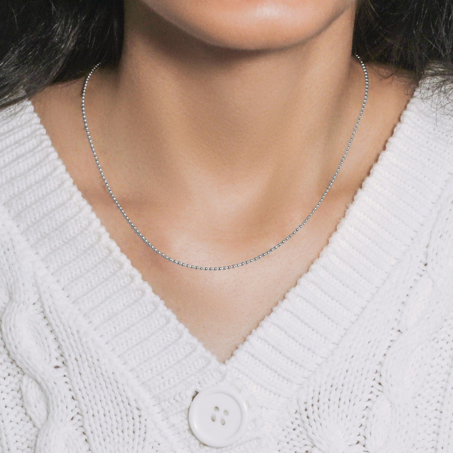 14k White Gold Bead Chain 1.5mm (1.50 mm)