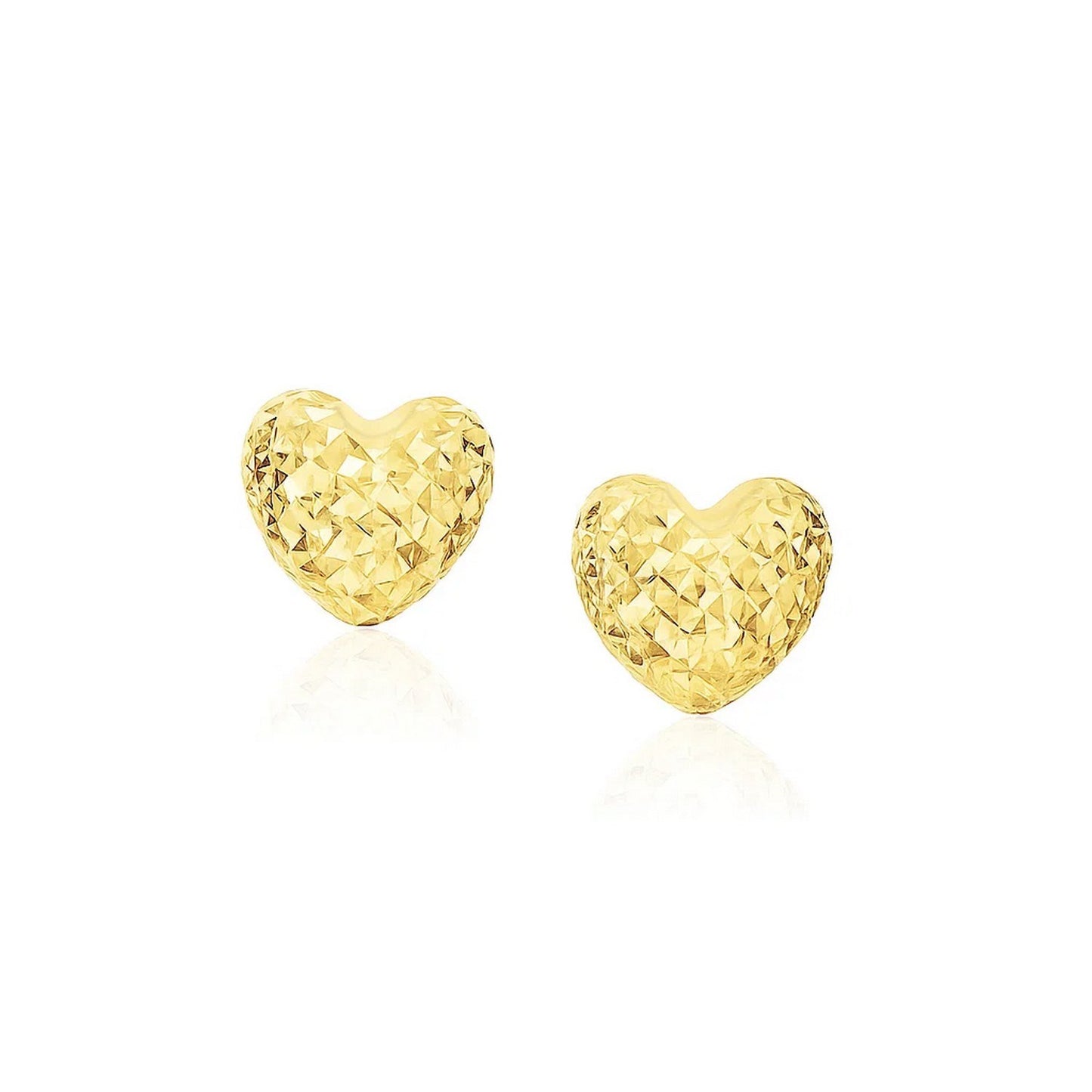 14k Yellow Gold Puffed Heart Earrings with Diamond Cuts(8mm)